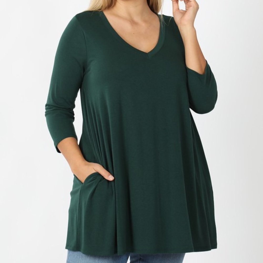 Hunter Green 3/4 Sleeve Top